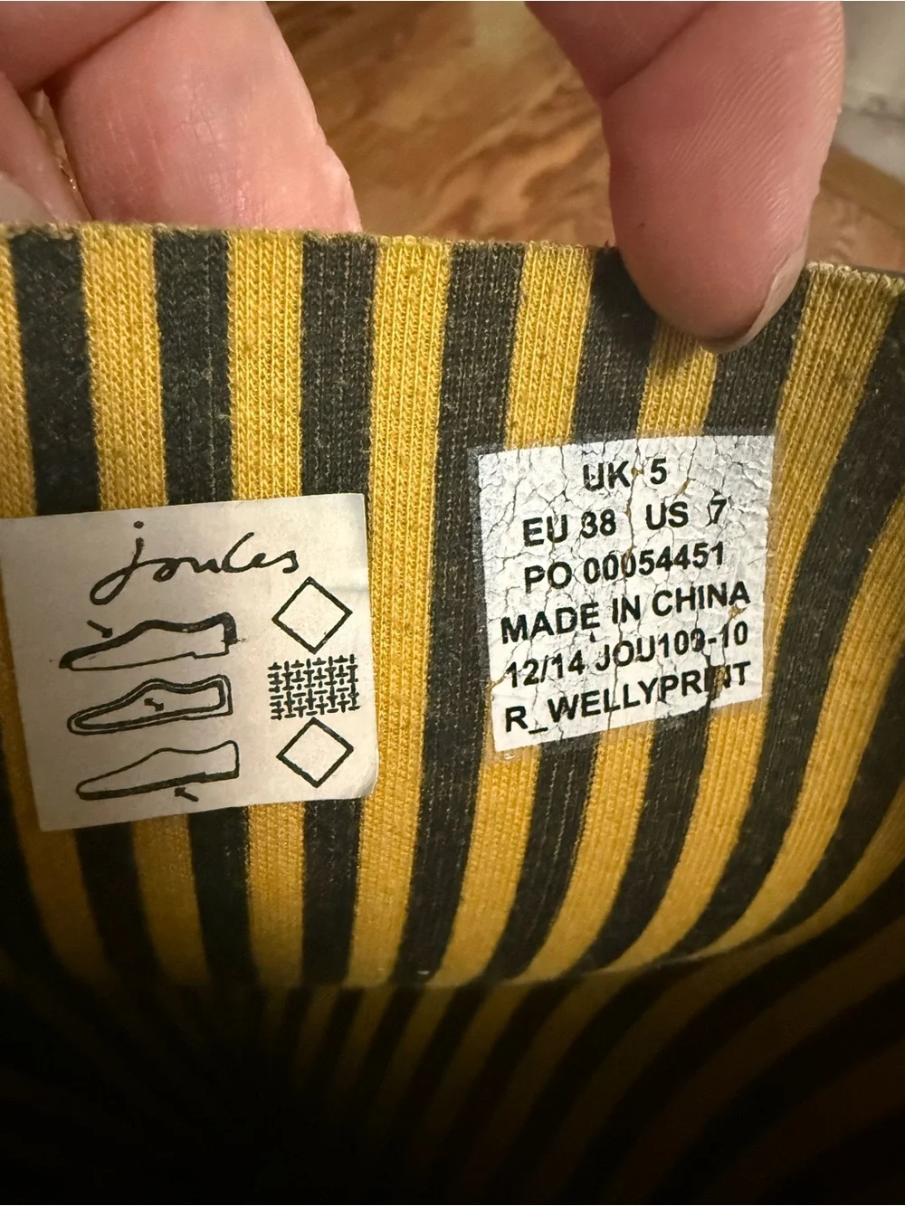 Joules WellyPrint High Shaft Waterproof Rain Boots Bee Pattern Size 7